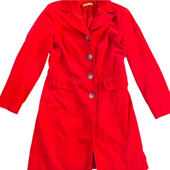 Poppy Red Velvet Velour Trench Style Coat - Picture 7 of 7